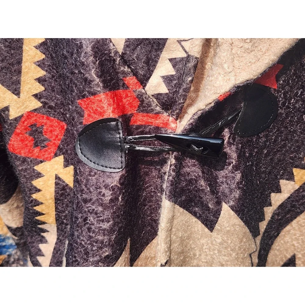 Vintage Indigo Thread Co Aztec Hooded Toggle Coat Sized L Sherpa Lined Rustic